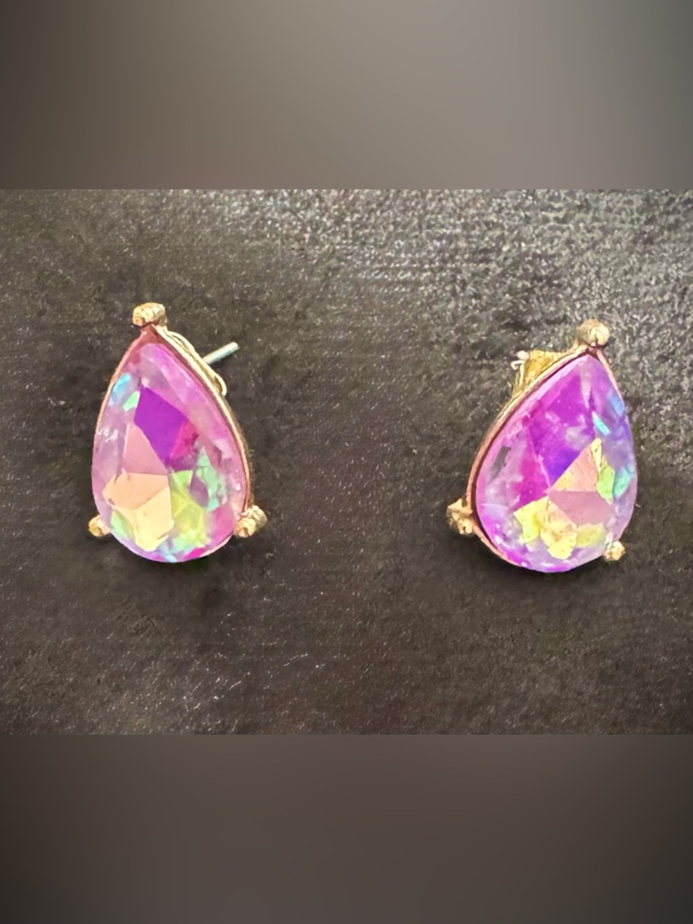 Teardrop Aurora Crystal Stud Earrings in Purple-Pink - Picture 6 of 7